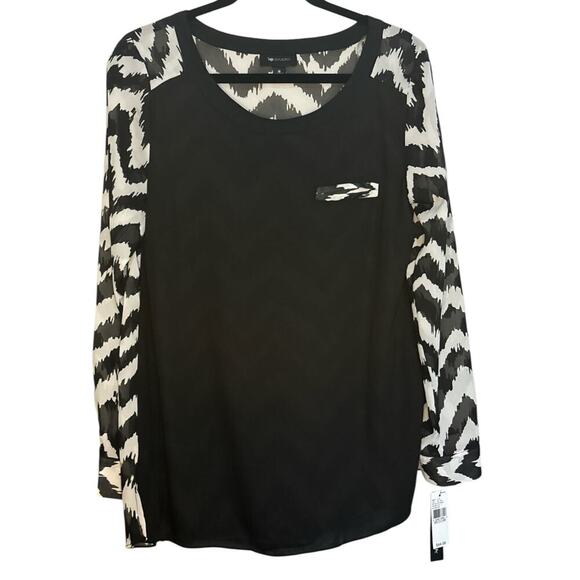 AB Studio NWT Geometric Print Back Blouse, Size M Long Sleeve Tab - Picture 2 of 7